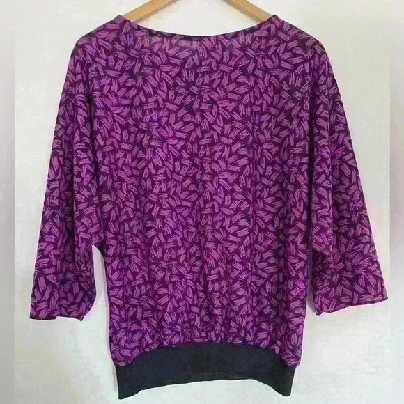 Womens Blouse Purple and Black Size Large 3/4 Sleeve Lind Clare - Picture 2 of 5